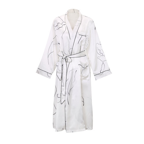 bifubyxingchen/彼伏女士線條真絲印花家居長款上衣女睡衣/家居服