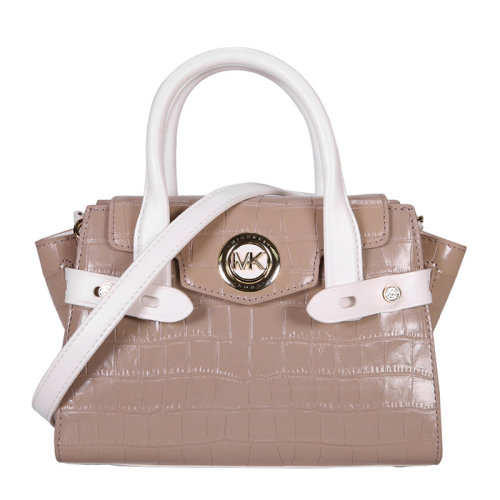 Michael Kors/邁克·科爾斯 CARMEN系列女士淺褐色鱷魚紋牛皮手提包單肩包斜挎包鏈條包女包 30T0LNMM0E-TRUFFLEMLTI