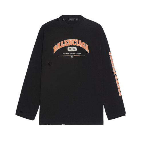 Balenciaga/巴黎世家 22年早春新款 女士黑色棉質(zhì)長袖T恤681046TLVJ10107