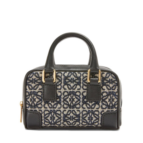 LOEWE/羅意威 Amazona系列 女士Nano款黑色海軍藍(lán)色徽標(biāo)提花織物配皮束帶單肩斜挎手提包0010642577