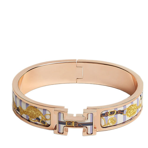 HERMES/愛馬仕 經(jīng)典款Clic H系列 丁香色琺瑯圖案印花鍍玫瑰金飾面H標(biāo)識手鐲 H702416FOD1