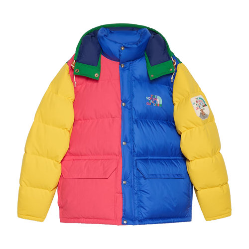 GUCCI/古馳 22秋冬款 The North Face聯(lián)名系列 ?男士多色聚酰胺/棉混紡飾有彩色刺繡LOGO圖案彩色貼片徽標彩色泰迪熊貼飾羽絨服670653XAAEQ3569