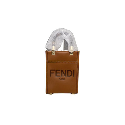 Fendi 芬迪 陽光tote mini 玳瑁紋手柄 焦糖色單肩包
