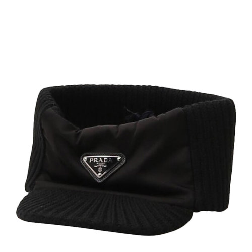 PRADA/普拉達(dá) 女士 黑色尼龍拼接字母LOGO休閑帽子 女士帽子 UMD447-1WTO-F0002
