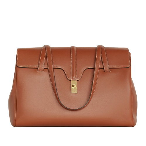 CELINE/賽琳 經(jīng)典SOFT 16系列 女士大號棕褐色光滑小牛皮金扣單肩手提包194043CR4.04LU