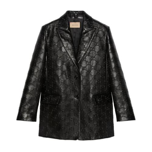  GUCCI古馳 22年秋冬 女士 GG印花壓紋皮革夾克 671263 XNAPN 1000