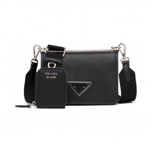 PRADA/普拉達(dá)  女包女士黑色皮革時(shí)尚百搭品牌字母斜挎包單肩包  1BD278-2EVU-F0XD9