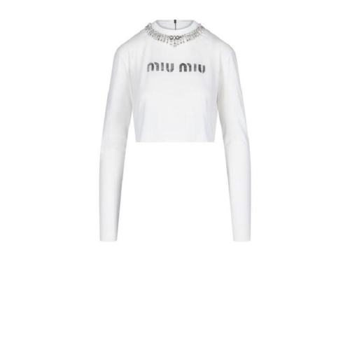  Miu Miu/繆繆 女士白色棉質(zhì)長袖T恤 MJL803-1Z5B F0009 PLFSX