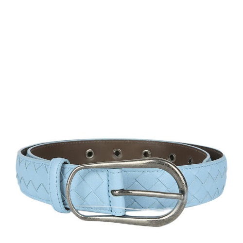 Bottega Veneta/葆蝶家 BV 女士淺藍色真皮編織簡約休閑針扣式腰帶皮帶 369199-VAA0C-4906