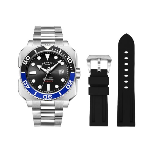 ROMAGO/雷米格 瑞士手表 深潛者300男士全自動(dòng)機(jī)械經(jīng)典日歷款夜光防水方形鋼帶潛水表