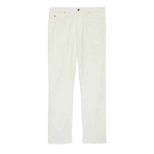 GUCCI/古馳 22年春夏新款 男士白色純棉丹寧面料飾馬銜扣牛仔褲?675701XDBYK9133