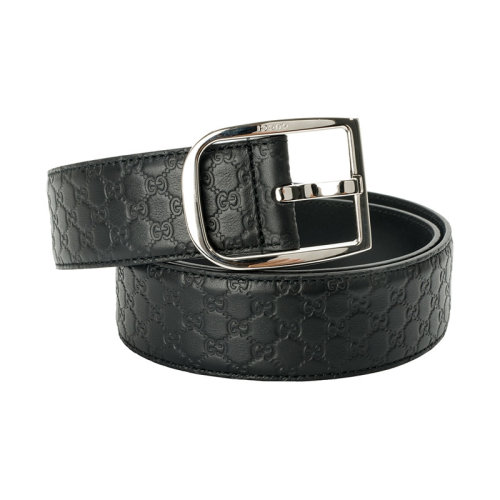 GUCCI/古馳 皮帶針頭 銀扣 黑色 牛皮 男女通用