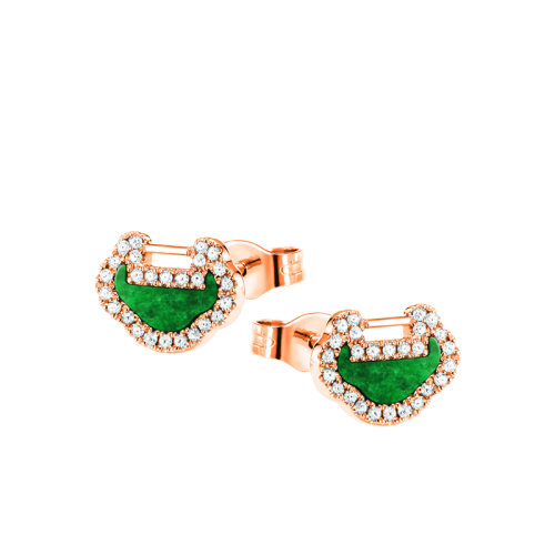 QEELIN/麒麟珠寶 YUYI系列 18K金玫瑰金小巧如意鑲嵌鉆石翡翠耳釘YY-ERSD0003C-RGDGJE