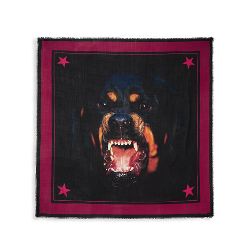 Givenchy/紀梵希  男女同款混色羊毛絲綢混紡時尚百搭羅威納犬印花圍巾流蘇絲巾圍巾/披肩圍巾   $GW1414SE522-001