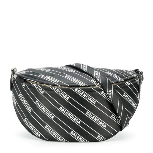 Balenciaga/巴黎世家 19年秋冬 單肩包 女性 半圓包 LOGO 黑/白 腰包 551550#0HIT3#1090