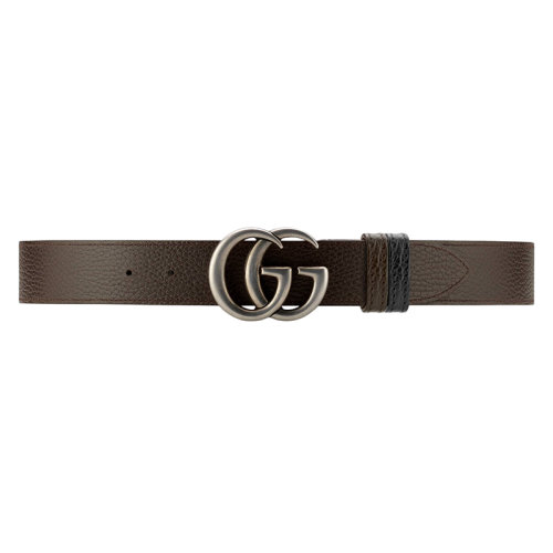 GUCCI/古馳 22年春夏新款 男士黑色/棕色皮革鈀金色雙G帶扣雙面腰帶37毫米627055CAO2N8170