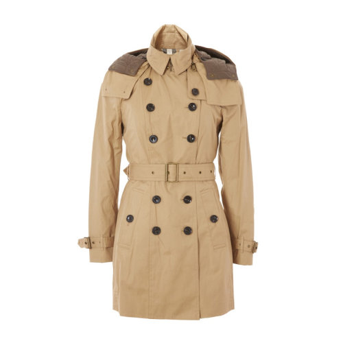 BURBERRY/博柏利 女士卡其色純棉雙排扣長袖外套風(fēng)衣大衣