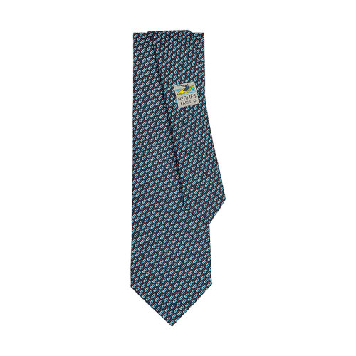 HERMES/愛(ài)馬仕 男士海軍藍(lán)/紅真絲重斜紋皮劃艇領(lǐng)帶H646238T02