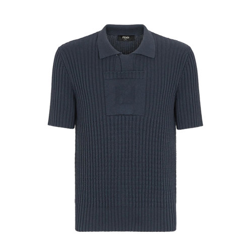 FENDI/芬迪 22年早春新款 男士藍色棉質(zhì)羊絨混紡條紋短袖Polo衫FZC493AIBAF0212