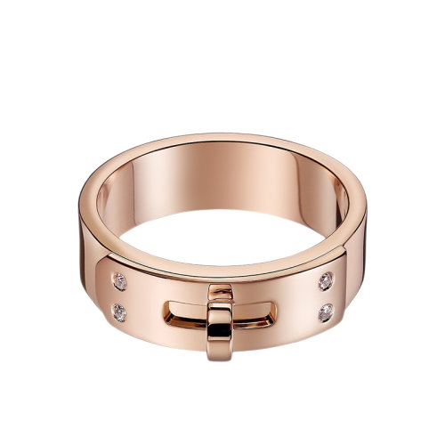 HERMES/愛馬仕 經(jīng)典Kelly系列 小號18K金玫瑰金鑲嵌四顆鉆石戒指指環(huán)H109041B