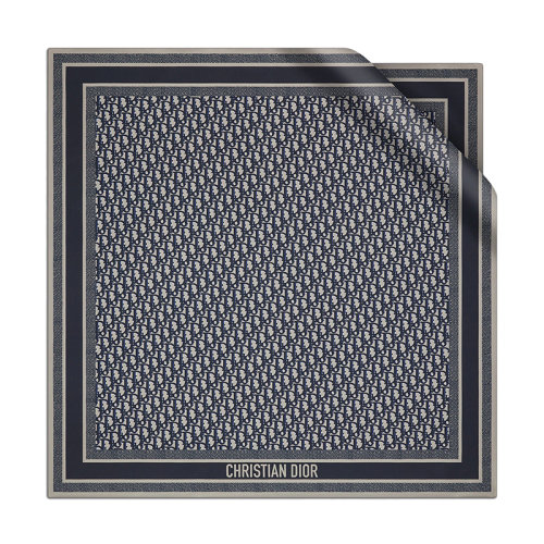 DIOR/迪奧 22年春夏新款 女士海軍藍老花圖案真絲斜紋布方巾頭巾圍巾22DOB090I601_C540