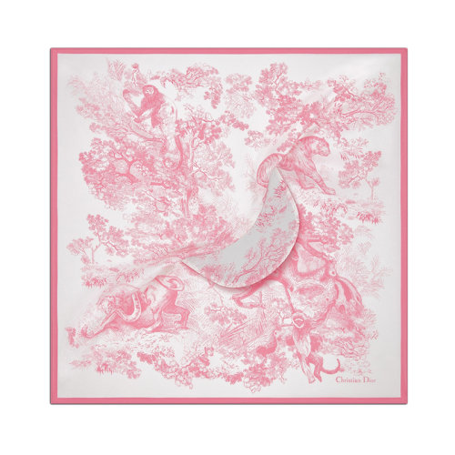 DIOR/迪奧 22年早春新款 女士象牙色/牡丹粉色純桑蠶絲茹伊印花遮陽帽21JOU150I602_C405