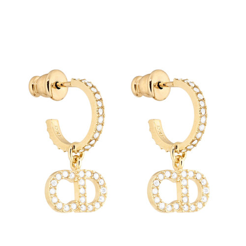 DIOR/迪奧 CLAIR D LUNE系列 女士金色飾面金屬鑲嵌白色仿水晶耳環(huán)E1740CDLCY_D301