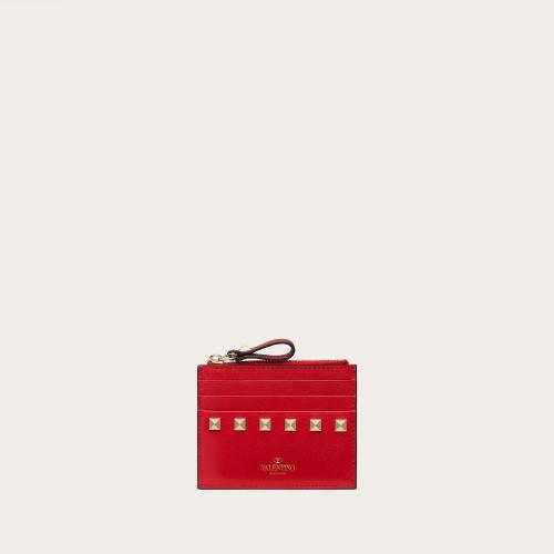  VALENTINO華倫天奴 22年春夏 女士 卡包 PORTE-CARTES ROCKSTUD ZIPPé EN VEAU ZW2P0T35BOLJU 預定商品1-3周發(fā)貨
