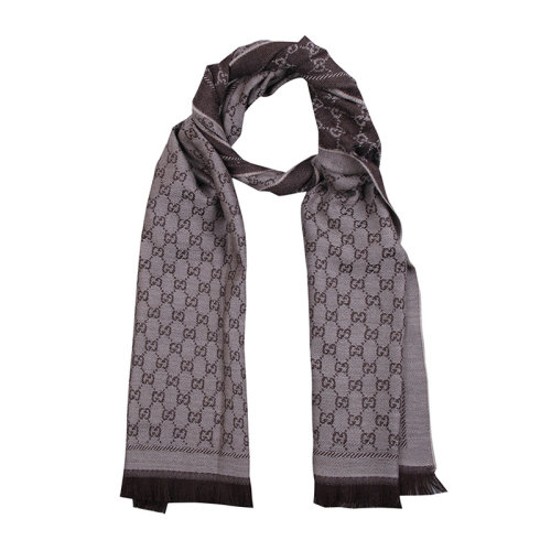 GUCCI/古馳 男士深淺啡色羊毛提花流裝飾圍巾圍脖 411115-3G 00-9764