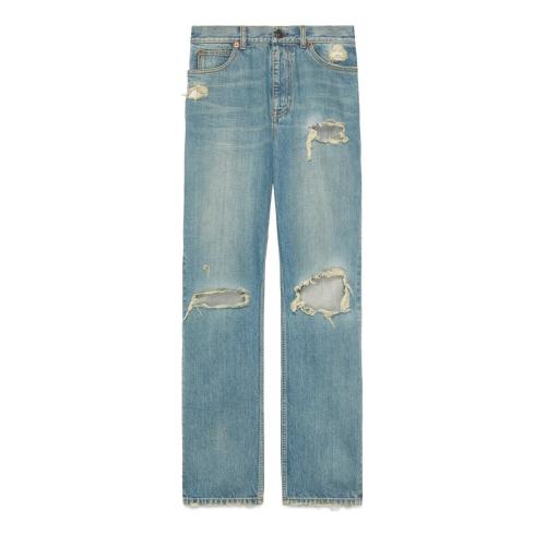  GUCCI古馳 22年秋冬 女士 破洞效果環(huán)保水洗牛仔褲 638044 XDBFI 4011