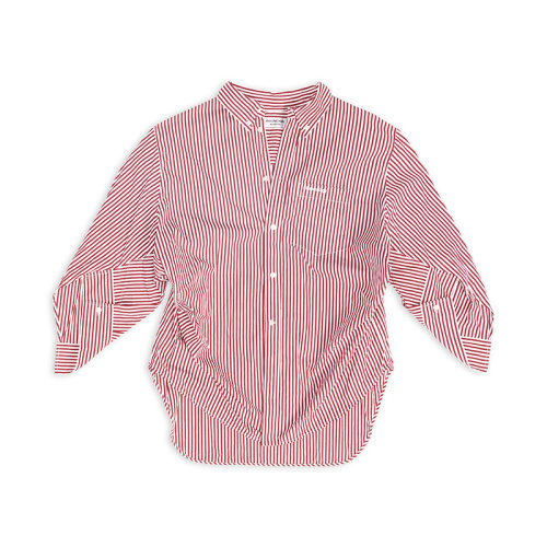 Balenciaga/巴黎世家 22年秋冬新款 女士紅白色條紋純棉飾有白色刺繡LOGO圖案長袖襯衫671663TIM369030