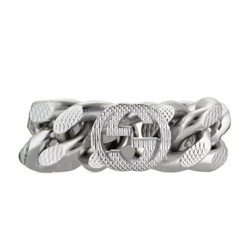 GUCCI/古馳 22新款 男女同款銀色金屬飾雙G徽標(biāo)字母壓印圖案馬銜索鏈?zhǔn)浇渲钢腑h(huán) 702514I46010926