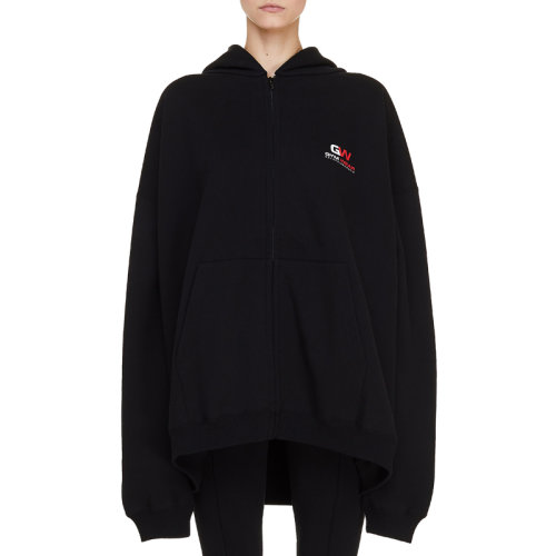 Balenciaga/巴黎世家 男女同款黑色棉質(zhì)長款寬松連帽拉鏈衛(wèi)衣外套 620974-TIVD4-1000