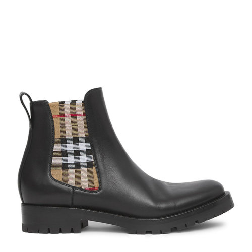BURBERRY/博柏利 Vintage 格紋裝飾皮革切爾西靴 80423631