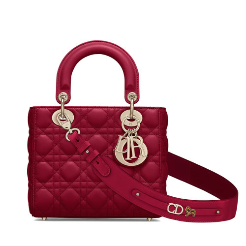 DIOR/迪奧 經(jīng)典款 My ABCDior  女士五格櫻桃紅小羊皮手提單肩戴妃包 （勛章款）M0538OCAL_M52R