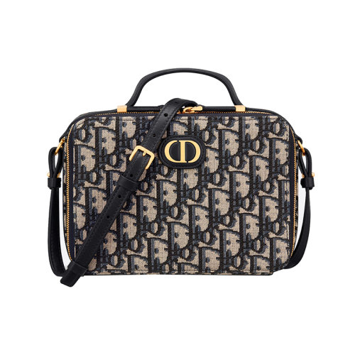 Dior 迪奧 22新款 30 MONTAIGNE系列 女士藍(lán)色提花帆布拉鏈開合拆卸調(diào)節(jié)肩帶拉鏈開合手提肩背包