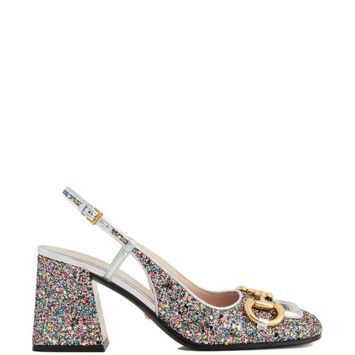 GUCCI/古馳 22年秋冬新款 Lovelight系列 女士彩色水晶皮革馬銜扣后系帶中跟淺口鞋?707702KSP208461