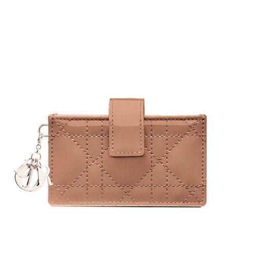 DIOR/迪奧 LADY DIOR 系列 玫瑰粉漆面經(jīng)典藤格紋風(fēng)琴褶卡片夾  S0074OVRB_M49P