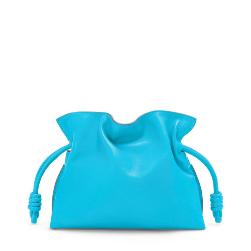 LOEWE/羅意威 22新款Flamenco系列 女士迷你藍色納帕牛皮革徽標壓紋拉繩收緊單肩手提包A411FC2X37-5620