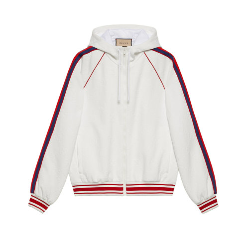 GUCCI/古馳 22秋冬新款 男士白色聚脂釬維混紡GG提花針織拉鏈連帽夾克693024XJDE99088