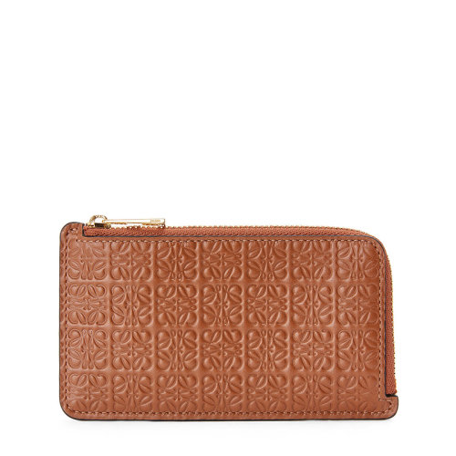 LOEWE/羅意威 20  女士棕褐色徽標(biāo)壓花真絲小牛皮拉鏈卡包0010623544