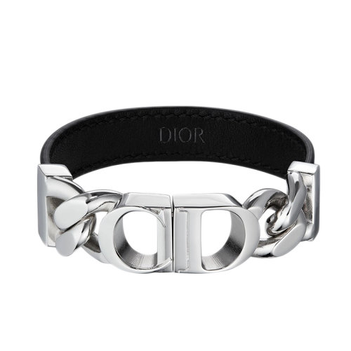 DIOR/迪奧  男士黑色小牛皮銀色鏈環(huán)CD標(biāo)志磁扣手鐲手鏈 B1270HOMLE_D004