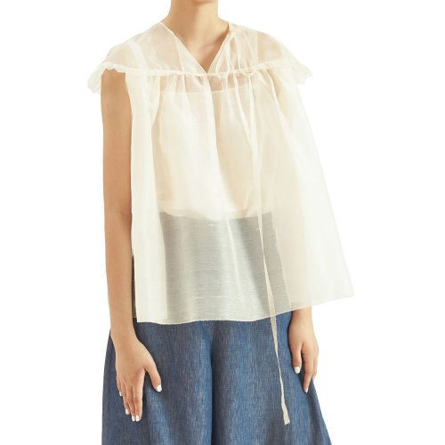 nisiss/怡夕荷葉邊飾蓋袖V領(lǐng)上衣女裝定制N132XF13