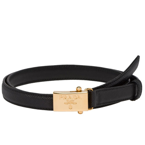 PRADA/普拉達  女士黑色摩洛哥皮革和徽標(biāo)金屬扣腰帶15毫米1CC156_053_F0002