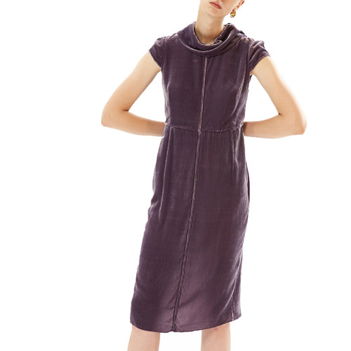 19年秋冬款nisiss/怡夕高領(lǐng)紫色中長(zhǎng)連衣裙女士連衣裙N192AO03