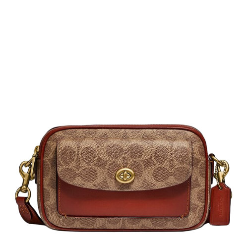 COACH/蔻馳【專柜款】Willow系列女士拼色涂層帆布配皮經(jīng)典雙C字母徽標印花雙拉鏈開單肩包斜挎包相機包女包 C0694B4NQ4