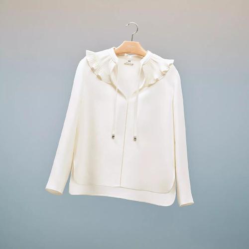  HERMES愛(ài)馬仕 22年秋冬 女士 長(zhǎng)袖襯衫 Blouse a jabot H2H0614DI9134