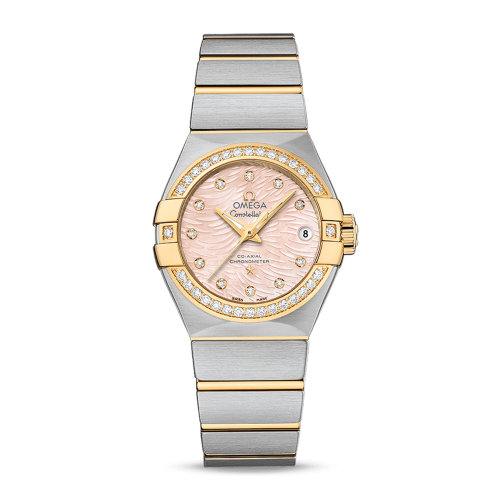 OMEGA/歐米茄 星座系列 精鋼 18K金 表圈鑲鉆 鉆石刻度 自動機械 女士腕表 123.25.27.20.57.005