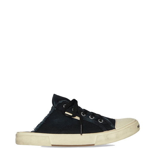 Balenciaga/巴黎世家 22年春夏新款 女士黑色磨損棉質(zhì)材料露跟穆勒鞋帆布鞋693952W3RC31090