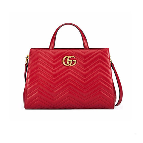 GUCCI/古馳 女包 GG Marmont系列 波浪紋 經(jīng)典雙G 女士紅色皮質(zhì)時尚手提單肩包 443505DTD1T6433